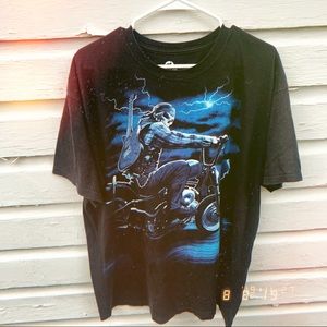 Black Liquid Blue skull biker graphic t-shirt